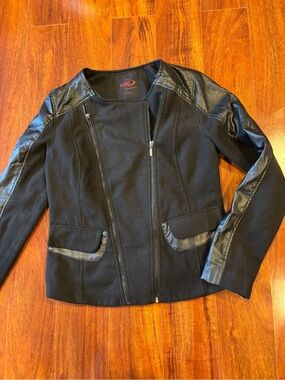 Yoki Black Mixed-Media Bomber Jacket with Faux Leather Trim